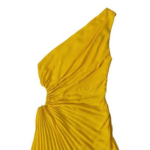 A.L.C. Size 2 Delfina Pleated One Shoulder Gown Yellow Asymmetrical Midi Dress - Picture 5 of 13